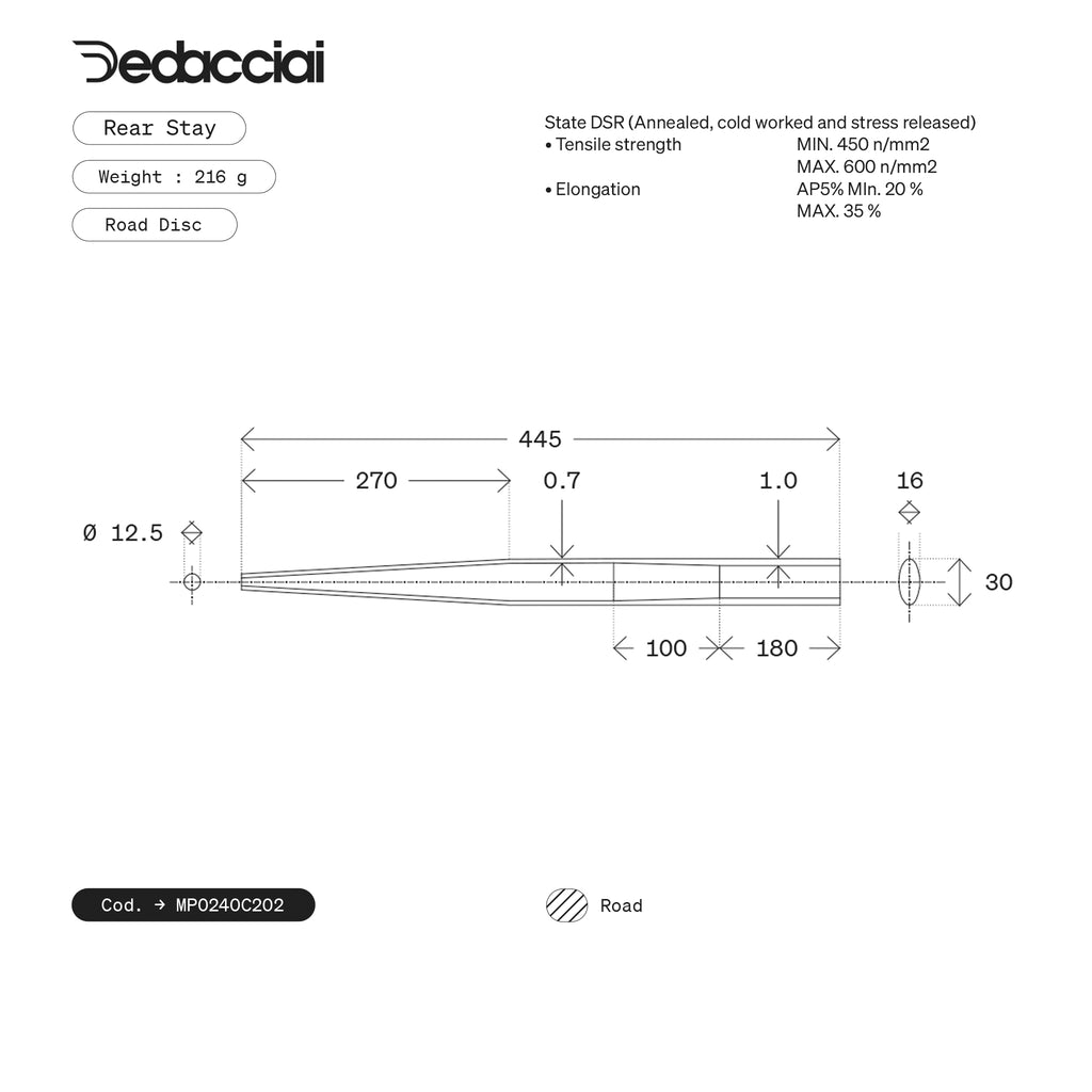 Dedacciai CHAIN STAY 24.0*1.0/.7 OVAL