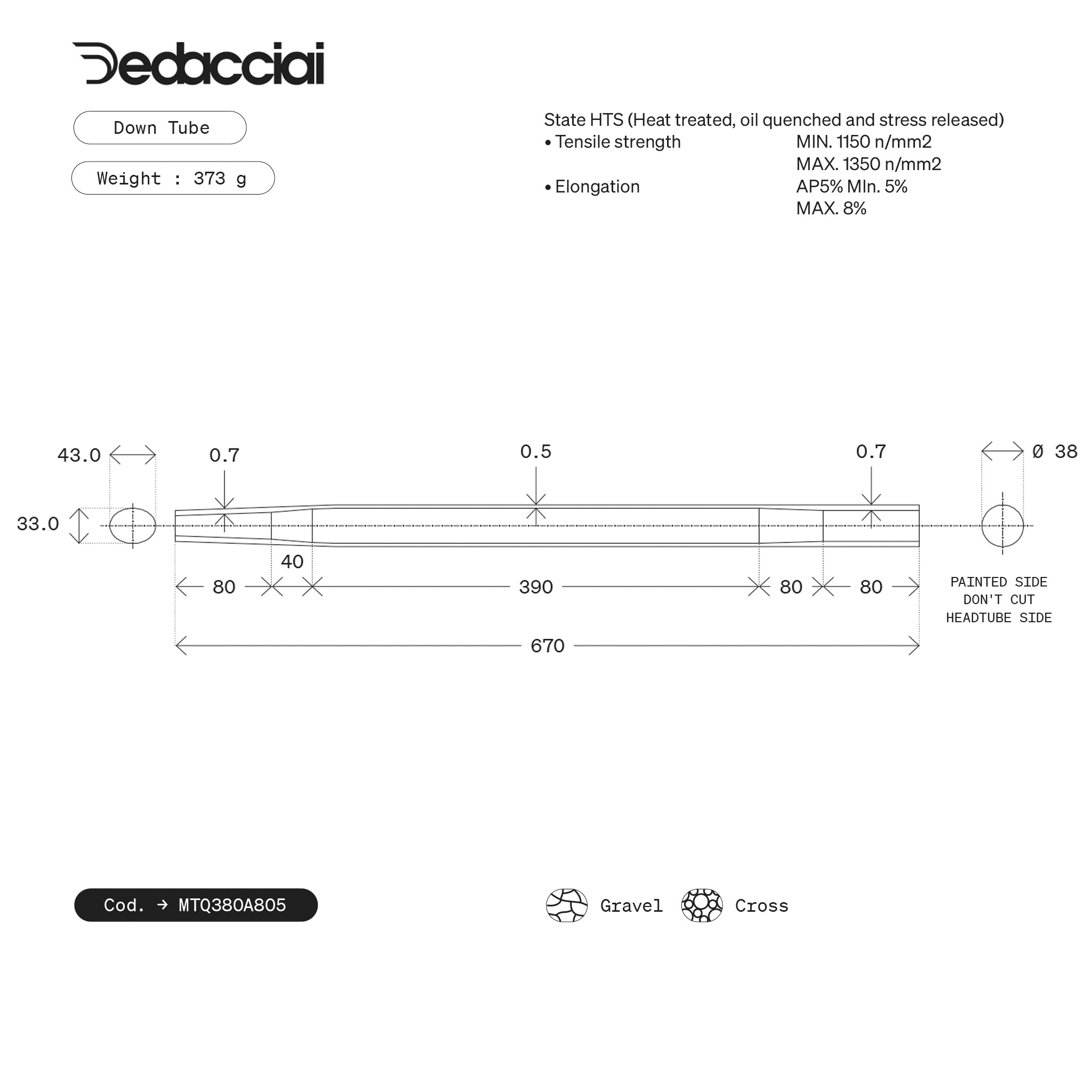 Dedacciai DOWN TUBE ZERO 38.0 ROAD ADAMANTIS