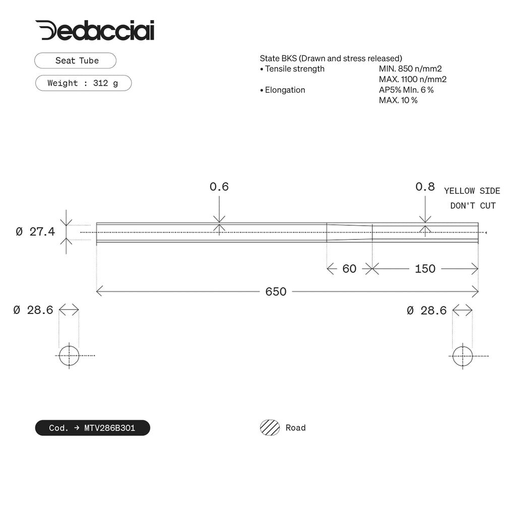 Dedacciai SEAT TUBE 28.6*0.8/0.6*650