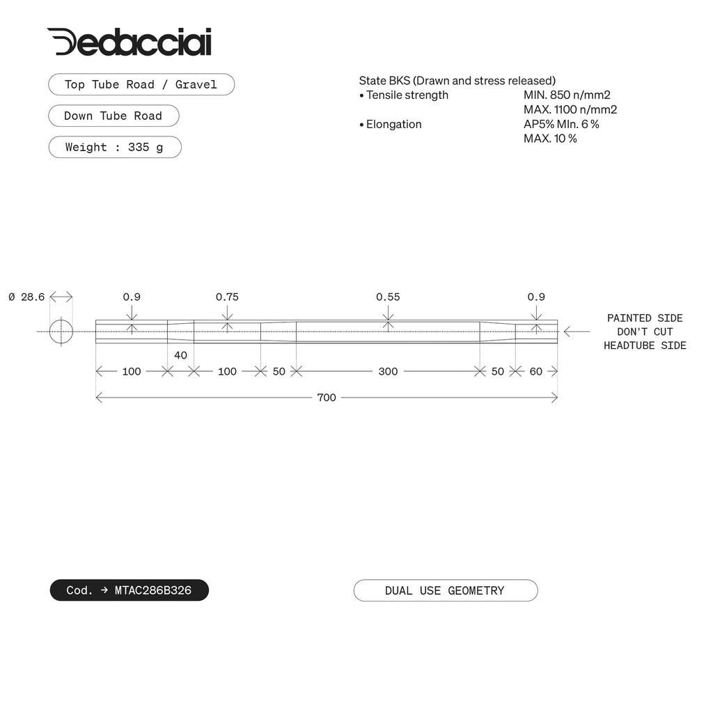 Dedacciai TOP /DOWN TUBE 28.6 x 700 DUAL USE