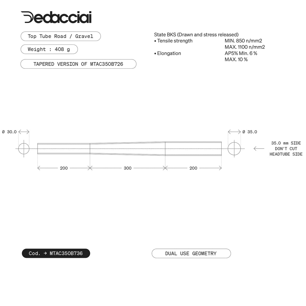 Dedacciai TOP /DOWN TUBE 35.0/30.0 x 700 DUAL USE